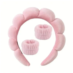 Top Choice Kosmetik-Frottee-Stirnband mit Handgelenkbändern – Rosa