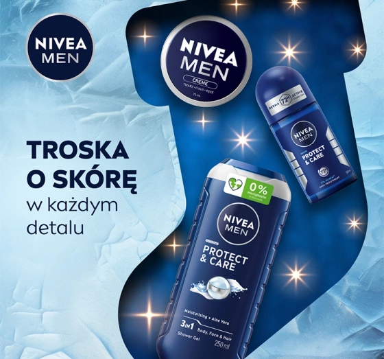 Kliknij na zdjęcie, aby je powiększyć NIVEA MEN Caring Comfort Protect & Care Trio Geschenkset für Männer Duschgel + Antitranspirant Roll-on + Creme für Körper, Gesicht und Hände