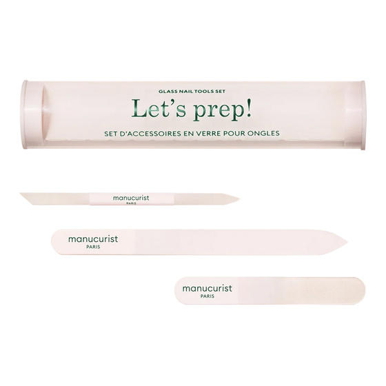 Kliknij na zdjęcie, aby je powiększyć Manucurist Let's Prep – Set mit drei Glas-Nagelaccessoires: Nagelfeile + Polierer + Nagelhautschieber