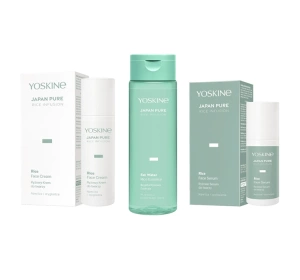 Yoskine Japan Pure Rice Infusion Geschenkset zur Gesichtspflege Serum 30 ml + Creme 50 ml + Essenz 200 ml 