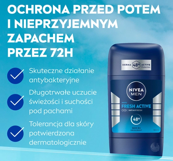 NIVEA MEN FRESH ACTIVE DEODORANT IM STIFT FÜR MÄNNER 50ML