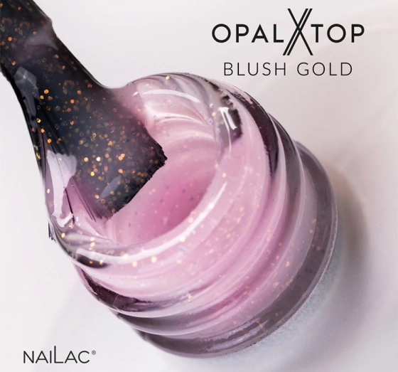 Kliknij na zdjęcie, aby je powiększyć NAILAC OPALX TOP HYBRID TOPCOAT BLUSH GOLD 7ML
