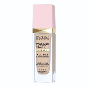 Eveline Cosmetics Wonder Match Lumi All Day Glow aufhellende flüssige Foundation mit Niacinamid und PDRN 10 Vanilla 30 ml
