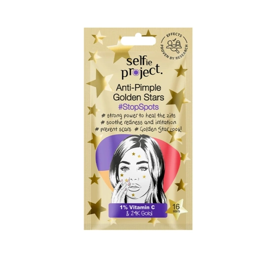 Kliknij na zdjęcie, aby je powiększyć Selfie Project Anti-Pimple Golden Stars Sterne gegen Hautunreinheiten 16 Stück