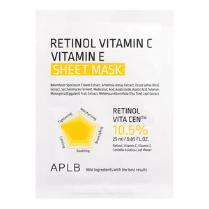 APLB Retinol Vitamin C Vitamin E Sheet Mask – Gesichtsmaske mit Retinol sowie Vitamin C und E, 25 ml