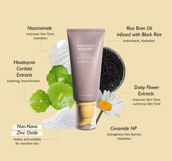 Haruharu Wonder Black Rice Pure Mineral Mineralischer Sonnenschutz für das Gesicht SPF50+/PA++++ 50 ml 