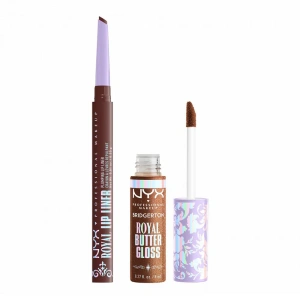 NYX Professional Makeup Bridgerton Royal Treasures Lip Kit 06 Lippen-Make-up-Set Royal Butter Gloss Pout and About 8 ml + Royal Lip Liner Toffee Temptation 0,33 g