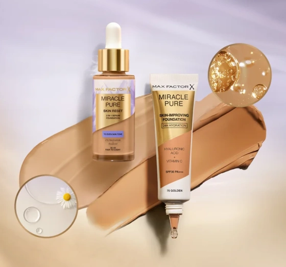 Kliknij na zdjęcie, aby je powiększyć Max Factor Miracle Pure Skin Reset Foundation-Serum 60-80 Light to Medium 30ml