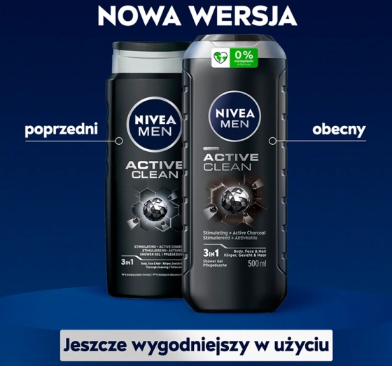Kliknij na zdjęcie, aby je powiększyć NIVEA MEN Active Clean Duschgel für Männer 500 ml