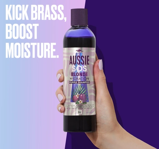Aussie SOS Blonde Hydration – violettes Tönungsshampoo für blondes Haar, 490 ml