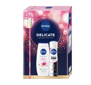 NIVEA Delicate Geschenkset mit Körperpflege-Kosmetik für Frauen Duschgel + Antitranspirant Spray