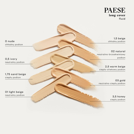 Paese Long Cover Fluid – cremige, deckende Gesichtsgrundierung, neue Formel, 0,5 Ivory, 30 ml