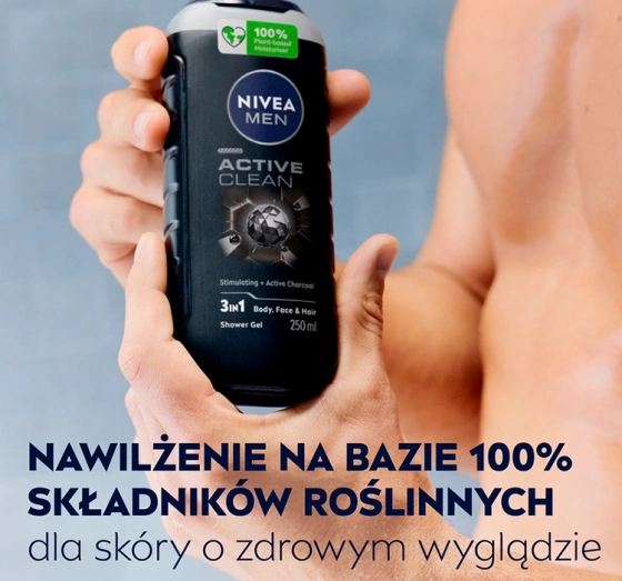 Kliknij na zdjęcie, aby je powiększyć NIVEA MEN Active Clean 3-in-1-Duschgel für Gesicht, Körper und Haare, 250 ml