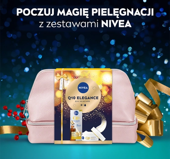 Kliknij na zdjęcie, aby je powiększyć NIVEA Q10 Elegance Geschenkset mit Gesichtspflege-Kosmetik und Kosmetiktasche