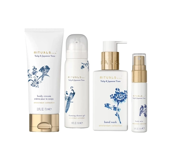 Rituals Amsterdam Collection Tulip & Japanese Yuzu Reiseset mit Kosmetiktasche  Duschschaum + Handcreme + Körpercreme + Duftnebel 