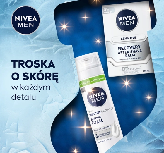 Kliknij na zdjęcie, aby je powiększyć NIVEA MEN Feel Recovered Sensitive Duo Geschenkset für Männer Rasierschaum + Aftershave-Balsam