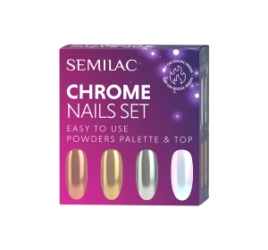 Semilac Chrome Nails Set Gepresste Puderpalette Chrome 01 + Top No Wipe 7 ml
