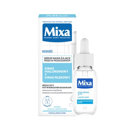 Kliknij na zdjęcie, aby je powiększyć MIXA FEUCHTIGKEITSSERUM GEGEN HAUTAUSTROCKNUNG HYALURONSÄURE + MILCHSÄURE 30ML