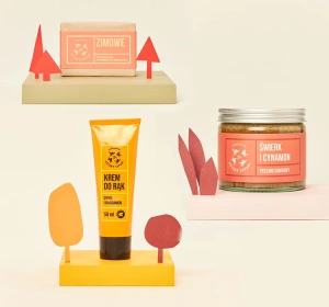 Mydlarnia Cztery Szpaki Geschenkset mit Naturkosmetik Gewürzkeks Zucker-Körperpeeling 250 ml + Handcreme 50 ml + Seife 110 g