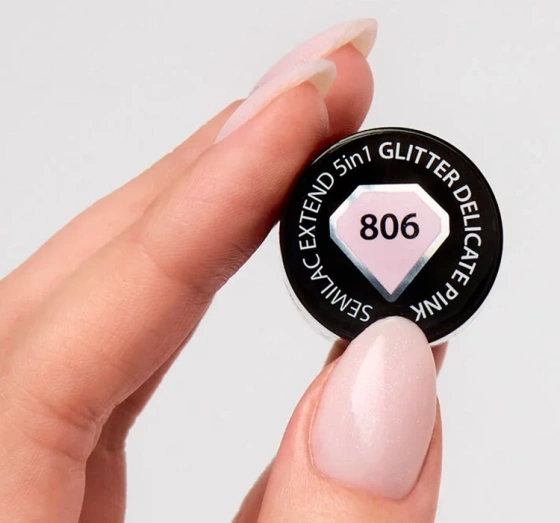 Kliknij na zdjęcie, aby je powiększyć SEMILAC EXTEND 5 IN 1 BASIS LACK TOP 806 GLITTER DELICATE PINK 7 ML