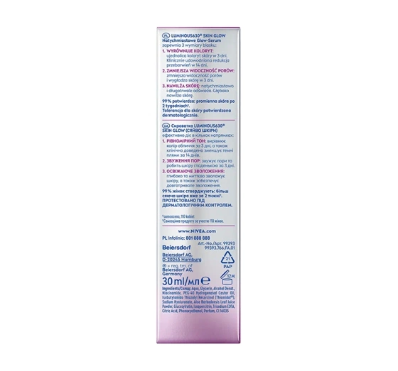 NIVEA Luminous630 sofortiges Glow-Serum gegen Pigmentflecken 30ml
