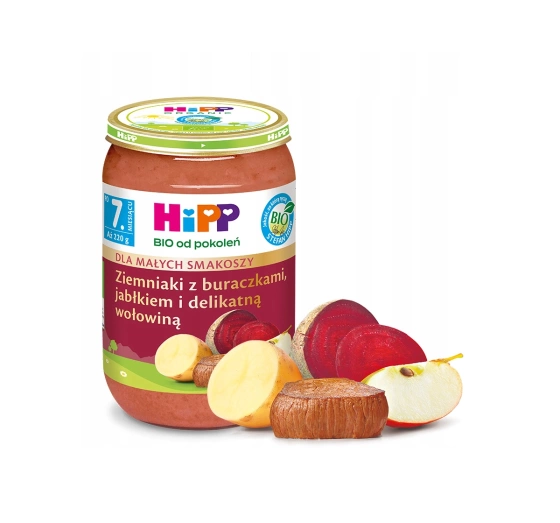 HiPP Bio Menü nach dem 7. Monat Kartoffeln mit Roter Beete, Apfel und zartem Rindfleisch 220g