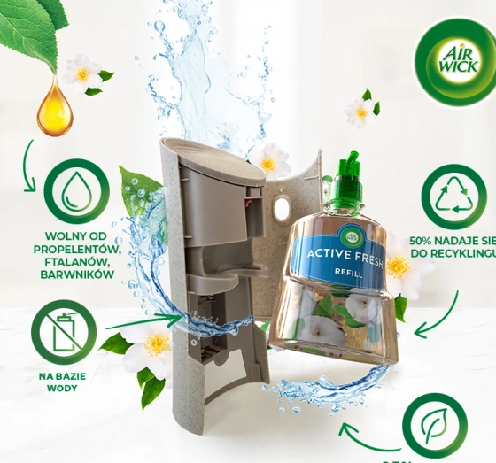 Air Wick 24/7 Active Fresh Set automatischer Lufterfrischer + Nachfüller Baumwollblüte