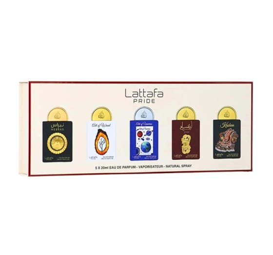Lattafa Eau de Parfum Spray Pride Nebras 20 ml + Pride Art of Wood 20 ml + Pride Art of Universe 20 ml + Pride Ansaam Gold 20 ml + Pride Kashan 20 ml