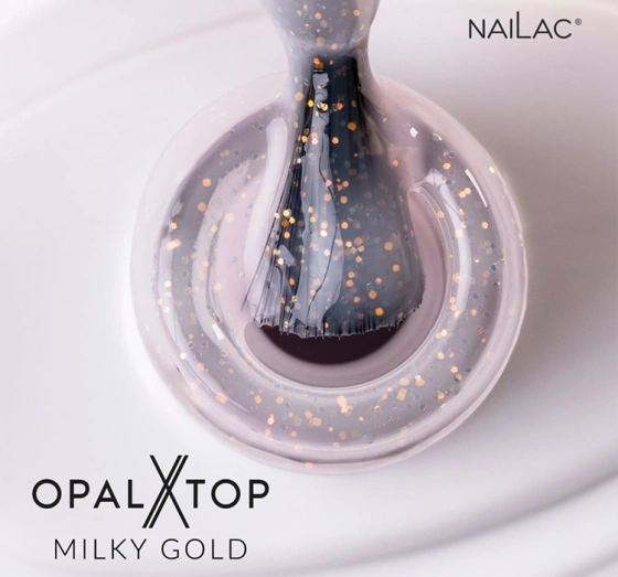 Kliknij na zdjęcie, aby je powiększyć NAILAC OPALX TOP HYBRID TOPCOAT MILKY GOLD 7ML