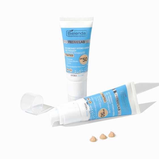 Kliknij na zdjęcie, aby je powiększyć Bielenda Professional Supremelab Hydra Glow schützende Hydro-Gesichtscreme mit CC-Tönungsformel SPF50 40 ml