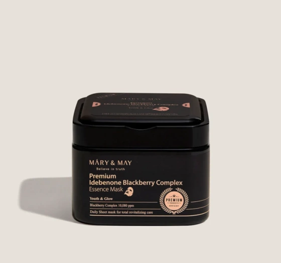 Mary&May Premium Idebenone Blackberry Complex Essence Mask – Set mit 20 Anti-Falten-Gesichtsmasken