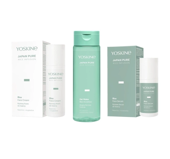 Yoskine Japan Pure Rice Infusion Geschenkset zur Gesichtspflege Serum 30 ml + Creme 50 ml + Essenz 200 ml 