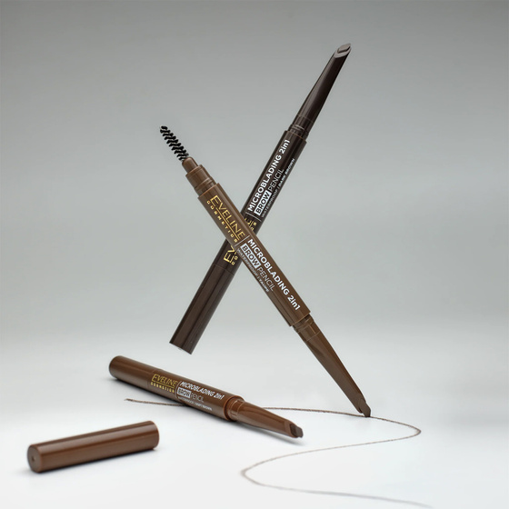 Kliknij na zdjęcie, aby je powiększyć Eveline Cosmetics Microblading 2-in-1-Augenbrauenstift, wasserfester Augenbrauenstift 02 Soft Brown