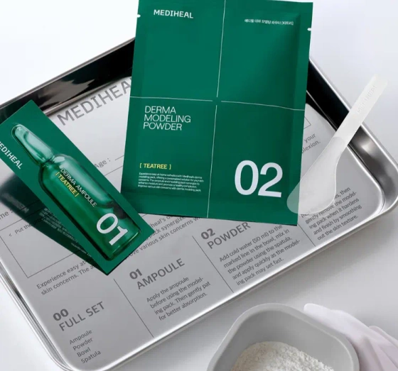 Kliknij na zdjęcie, aby je powiększyć Mediheal Derma Modeling Pack Teatree Calming Gesichtspflege-Set Algenmaske 28 g + Serum 2 ml