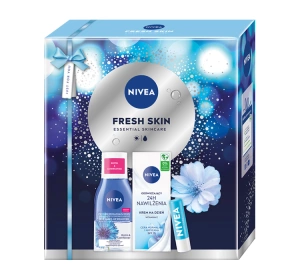 NIVEA Fresh Skin Geschenkset zur Gesichtspflege Make-up-Entferner + Tagescreme SPF15 + Lippenpflege SPF15