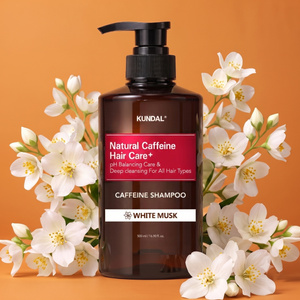 Kundal Natural Caffeine Hair Care+ reinigendes Shampoo mit Koffein gegen Haarausfall, White Musk, 500 ml