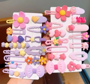 eCarla Haarspangen-Set SP412 – Lila Blumen, 14 Stück