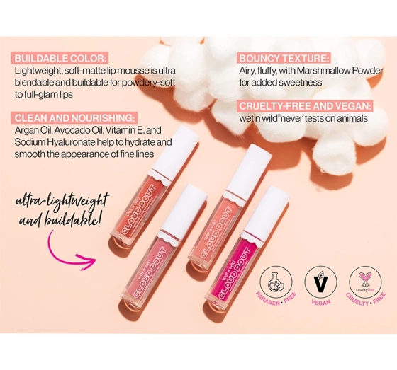 WET N WILD CLOUD POUT MARSHMALLOW LIP MOUSSE LIPPENSTIFT COTTON CANDY SKIES 3ML