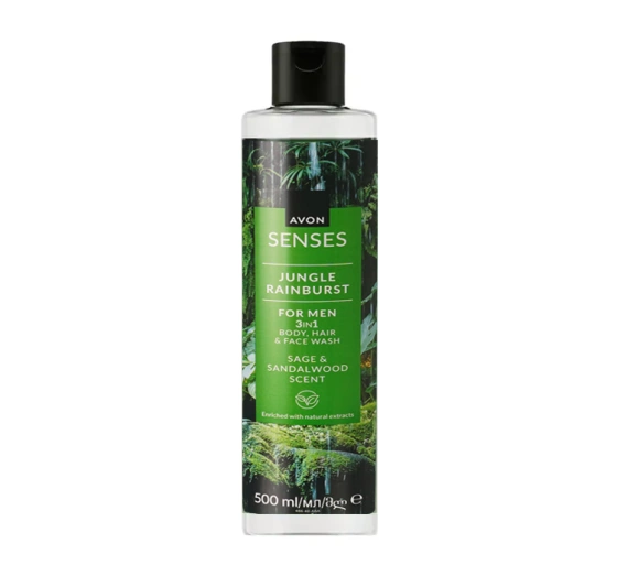 AVON SENSES JUNGLE RAINBURST FOR MEN 2IN1 KÖRPER- UND HAARREINIGUNGSGEL FÜR MÄNNER 500ML