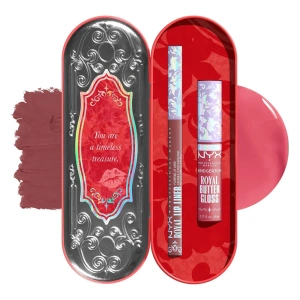 NYX Professional Makeup Bridgerton Royal Treasures Lip Kit 01 Lippen-Make-up-Set Royal Butter Gloss Peony Passion 8 ml + Royal Lip Liner Cupid's Secret 0,33 g