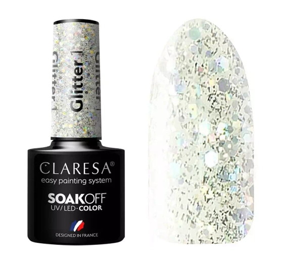 Kliknij na zdjęcie, aby je powiększyć CLARESA SOAK OFF HYBRIDLACK GLITTER 1 5ML