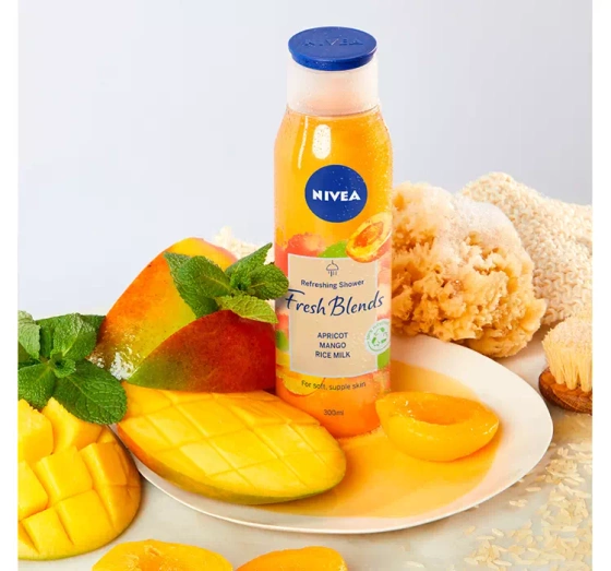 Kliknij na zdjęcie, aby je powiększyć NIVEA FRESH BLENDS ERFRISCHENDES DUSCHGEL APRIKOSE MANGO UND REISMILCH 300ML