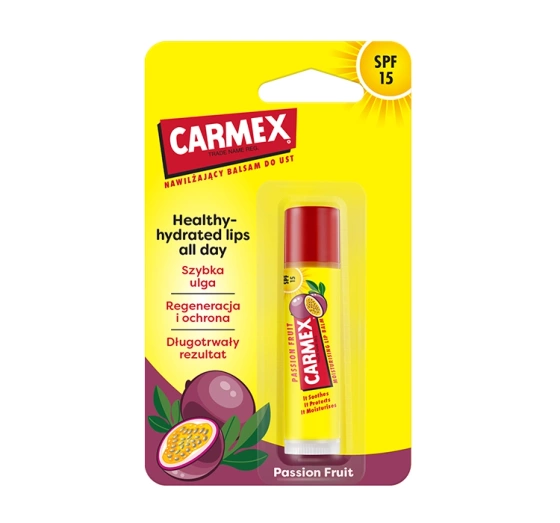 Kliknij na zdjęcie, aby je powiększyć CARMEX MOISTURISING LIP BALM FEUCHTIGKEITSSPENDENDE LIPPENPFLEGE PASSION FRUIT 4,25G