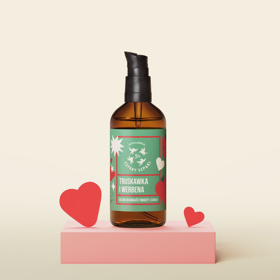 Kliknij na zdjęcie, aby je powiększyć Mydlarnia Cztery Szpaki Geschenkset mit Naturkosmetik Erdbeere und Verbene Flüssigseife 300 ml + Massageöl 100 ml