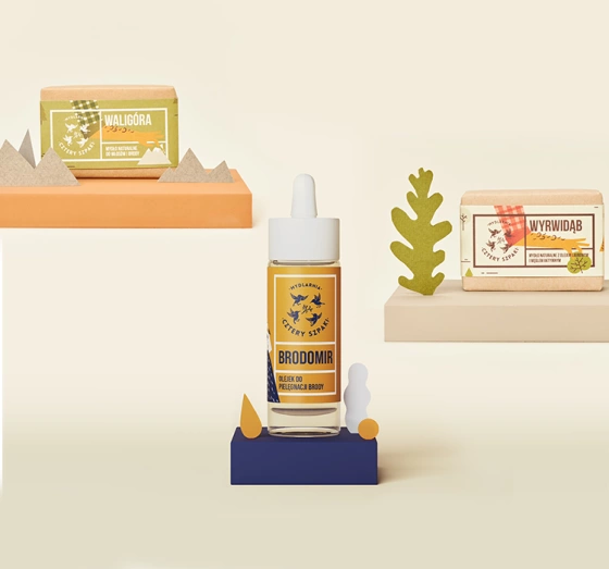 Kliknij na zdjęcie, aby je powiększyć Mydlarnia Cztery Szpaki Geschenkset Naturkosmetik für Männer Mężny Bartöl Brodomir 30 ml + Körperseife Wyrwidąb, 110 g + Seife Waligóra 110 g