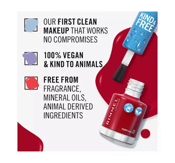 Kliknij na zdjęcie, aby je powiększyć RIMMEL KIND & FREE VEGANER NAGELLACK 156 POPPY POP RED 8ML