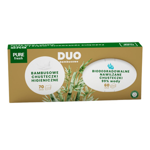 Pure Fresh Duo – Bambus-Doppelpack: 70 Stück Bambus-Taschentücher + 60 Stück biologisch abbaubare Feuchttücher