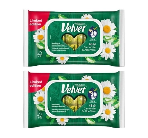 Velvet Camomile & Aloe Vera – befeuchtetes Toilettenpapier, 2 x 48 Stück