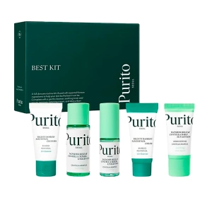 Purito Best Kit Gesichtspflege-Set Reinigungsgel Mighty Bamboo 30 ml + Creme Mighty Bamboo 15 ml +  Toner Wonder Releaf 30 ml + Sonnencreme Wonder Releaf 30 ml + Serum Wonder Releaf 30 ml