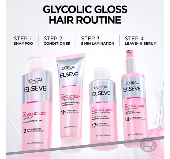 Kliknij na zdjęcie, aby je powiększyć L'Oréal Paris Elseve Glycolic Gloss – glättendes Leave-in-Serum für stumpfes und sprödes Haar, 150 ml